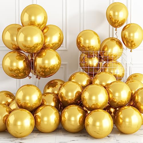 Luftballons Metallic Gold 30 Stück 12 Zoll Chrom Gold Luftballons Glänzend Retro Dicke Latex Helium Partyballon Set für Babyparty Hochzeitstag Verlobung Jubiläum Geburtstag Abschluss Feier Party Deko von Domgoge