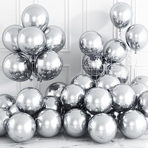 Luftballons Metallic Silber 30 Stück 12 Zoll Chrom Silber Luftballons Glänzend Retro Dicke Latex Helium Partyballon Set für Babyparty Hochzeitstag Verlobung Jubiläum Geburtstag Feier Party Dekoration von Domgoge