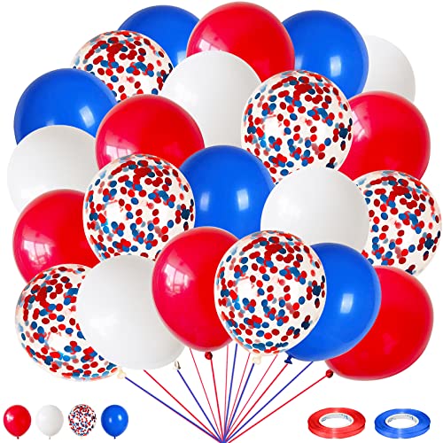 Luftballons Rot Blau, 60 Stück 12 Zoll Dunkelblau Rot Weiß Latex Konfetti Luftballons Set, Königsblau Rot Geburtstag Party Ballons für Babyparty Hochzeitstag Geschlecht Offenbaren Karneval Dekoration von Domgoge