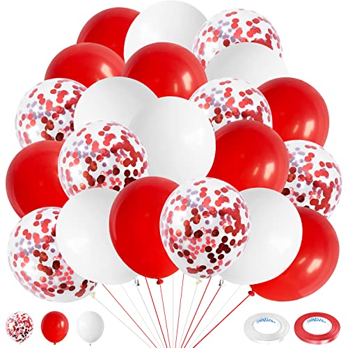 Luftballons Rot Weiß 60 Stück 12 Zoll Weiss Rot Luftballons Set mit Konfetti Ballons Romantisch Latex Geburtstag Party Luftballons für Mädchen Frau Hochzeitstag Verlobung Babyparty Feier Dekorationen von Domgoge