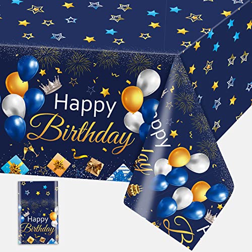 Party Tischdecke Blau Geburtstag, Einweg Tischdecke Happy Birthday mit Luftballons Stern, 108*54 Zoll Rechteckig Wasserdicht Dünn Plastic Tischtuch für Junge Geburtstagsfeier Babyparty Dekorationen von Domgoge