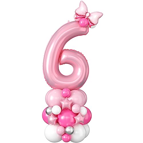 Rosa Luftballons Geburtstag Zahlen 6 Jahr Folienballon Pastell Rosa Digit Luftballons 40 Zoll XXL Große Hot Pink Hell Weiß Helium Luftballon Deko für Mädchen Frauen 6th Geburtstagsdeko Jubiläums Party von Domgoge