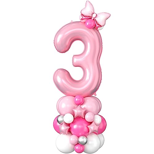 Rosa Luftballons Zahlen 3 Jahr Geburtstag Folienballon Pastell Rosa Digit Luftballons 40 Zoll XXL Große Hot Pink Hell Weiß Helium Luftballon Deko für Mädchen Frauen 3rd Geburtstagsdeko Jubiläums Party von Domgoge