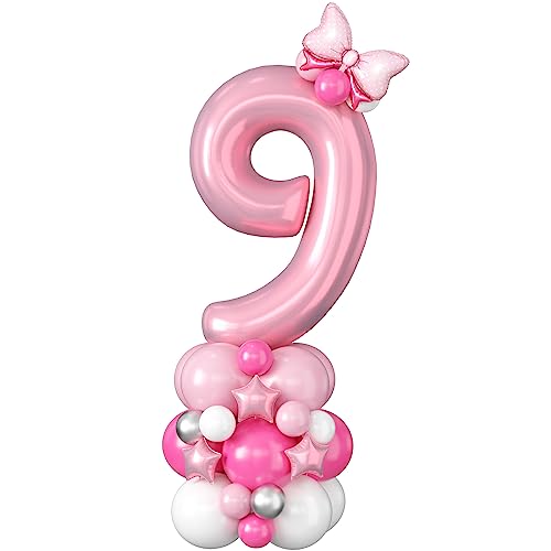 Rosa Luftballons Zahlen 9 Jahr Geburtstag Folienballon Pastell Rosa Digit Luftballons 40 Zoll XXL Große Hot Pink Hell Weiß Helium Luftballon Deko für Mädchen Frauen 9th Geburtstagsdeko Jubiläums Party von Domgoge