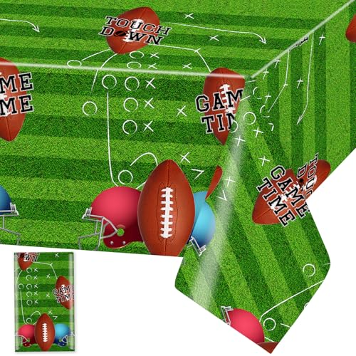 Rugby Tischdecke American Football Tischdecken Fußball Plastik Tischtuch Rechteckige Wasserdicht Rugby Motiv Kinder Geburtstag Sportfans Party Dekoration, 137 x 274cm, 1 Stück von Domgoge