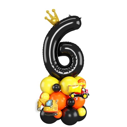 Schwarz Luftballons 6. Geburtstag Junge Bagger Zahlen 6 Folienballons für 6 Jahr Alt Geburtstags Deko mit Bauwagen 40 Zoll Groß Schwarz Orange Gelb Sechs Digit Ballons für 6th Geburtstags Feier Party von Domgoge
