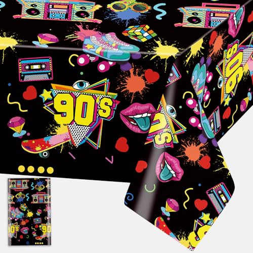 Tischdecke 90er Jahre, Einweg Deko 90er Jahre Party Tischdecke, 108*54 Zoll Rechteck Wasserdicht Dünn Plastic Tischtuch für Back to 90er Jahre Hip Hop Musik Disco Thema Geburtstag Party Dekorationen Tischdecke 90er Jahre, Einweg Deko 90er Jahre Party Tischdecke, 108*54 Zoll Rechteck Wasserdicht Dünn Plastic Tischtuch für Back to 90er Jahre Hip Hop Musik Disco Thema Geburtstag Party Dekorationen von Domgoge