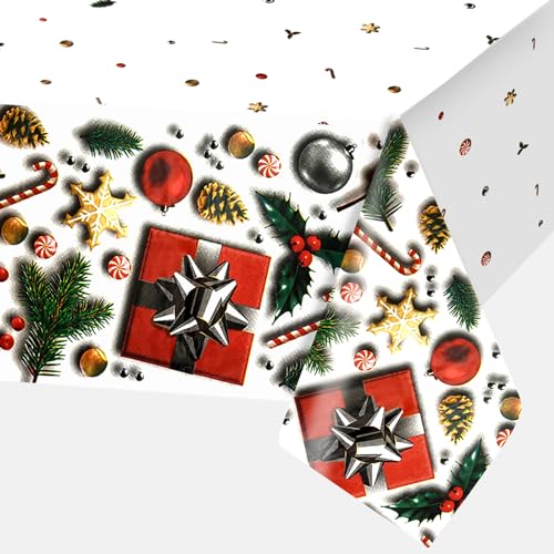 Tischdecke Weihnachten, 54x108 Zoll Plastik Weihnachts Geschenk Boxen Seestern Tischdecken Einweg Dünn wasserdichte Rechteck Christmas Tischtuch Tischdeko für Xmas Neujahr Winter Party Deko, 1 Stück von Domgoge