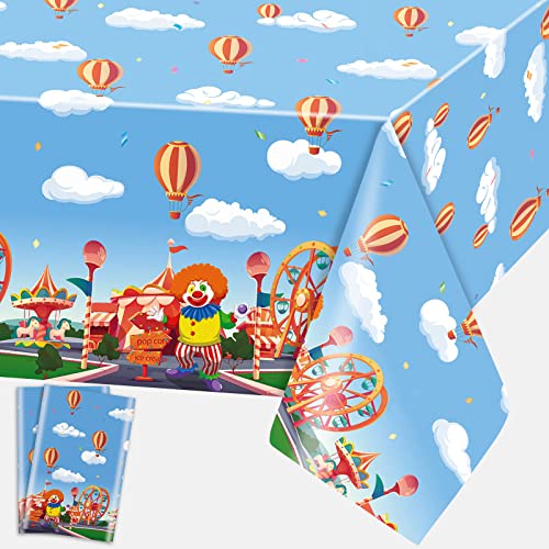 Tischdecke Zirkus 2 Stück Einweg Circus Tischdecke Deko 108*54 Zoll Rechteckig Wasserdicht Dünn Plastic Tischtuch für Kinder Mädchen Junge Zirkus Thema Karneval Zirkus Geburtstag Babyparty Party von Domgoge
