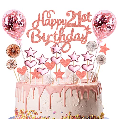 Tortendeko 21. Geburtstag, Rosegold Kuchendeckel Geburtstag, Glitzer Happy 21st Birthday Cake Topper Set mit Herz Stern Luftballons Papierfächer, Cupake Topper Dekoration für Mädchen Geburtstagsparty Tortendeko 21. Geburtstag, Rosegold Kuchendeckel Geburtstag, Glitzer Happy 21st Birthday Cake Topper Set mit Herz Stern Luftballons Papierfächer, Cupake Topper Dekoration für Mädchen Geburtstagsparty von Domgoge