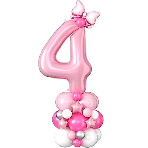 Rosa Luftballons Zahlen 4 Jahr Geburtstag Folienballon Pastell Rosa Digit Luftballons 40 Zoll XXL Große Hot Pink Hell Weiß Helium Luftballon Deko für Mädchen Frauen 4th Geburtstagsdeko Jubiläums Party von Domgoge