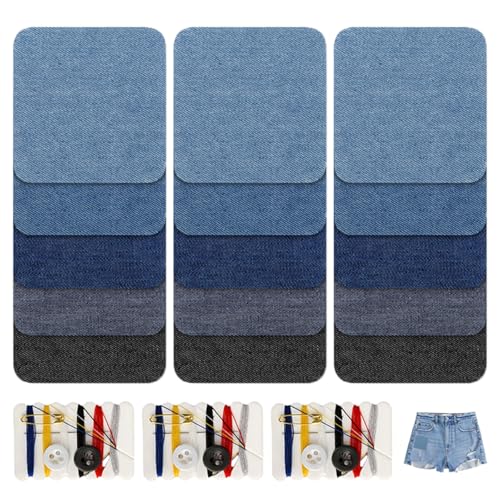 15 Stück Jean-Flicken zum Aufbügeln, 9×10,9 cm Jean Patches zum Bügeln Kleidung Reparaturflicken Stoff-Reparaturflicken Jeans Flicken Bügelflicken Mit Nähzeug für Kleidung Lochreparatur und Dekoration von Domicubes