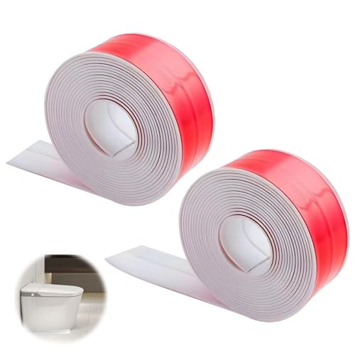 2 Stück Dichtband Selbstklebend Wasserdicht, 3.2 M X 2.2 Cm Wasserdichtes Klebeband Multifunktion Zierleisten, Flexible PVC Weichsockelleiste Für Für Badewanne, Dusche, Küche, Toiletten Und Bad (Weiß) von Domicubes