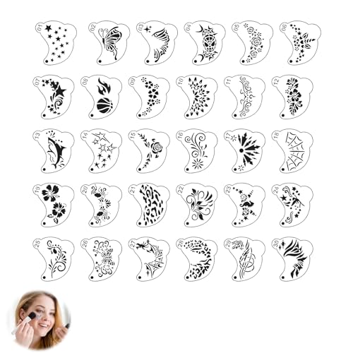 30 Stück Gesichtsfarbe Schablonen, Wiederverwendbare Kreativität Tattoo Körper Schmink-Schablonen Tattoo-Malvorlagen Gesichtsmalerei für Schminke Party Kunst für Erwachsene 30 Stück Gesichtsfarbe Schablonen, Wiederverwendbare Kreativität Tattoo Körper Schmink-Schablonen Tattoo-Malvorlagen Gesichtsmalerei für Schminke Party Kunst für Erwachsene von Domicubes