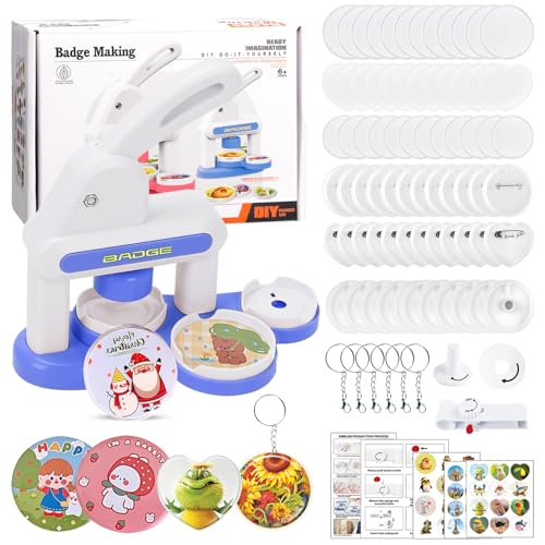 Buttonmaschine für 35 & 55 mm Anstecker, DIY Button Press Machine Pin Badge Making Kit mit 42 Kunststoff-Button-Teilen, Kreisschneidern, Knopfmachermaschine für Kinder Party und Geschenke Buttonmaschine für 35 & 55 mm Anstecker, DIY Button Press Machine Pin Badge Making Kit mit 42 Kunststoff-Button-Teilen, Kreisschneidern, Knopfmachermaschine für Kinder Party und Geschenke von Domigard
