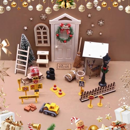 Domigard 42PCS Wichteltür Komplettset mit Wichtelbriefen, leuchtendem Wichtelhaus, Feentür, Elfentür Baustelle, Kamin, Staffelei, Umzugskartons, Schildern für Weihnachten, DIY Adventskalender Starters von Domigard