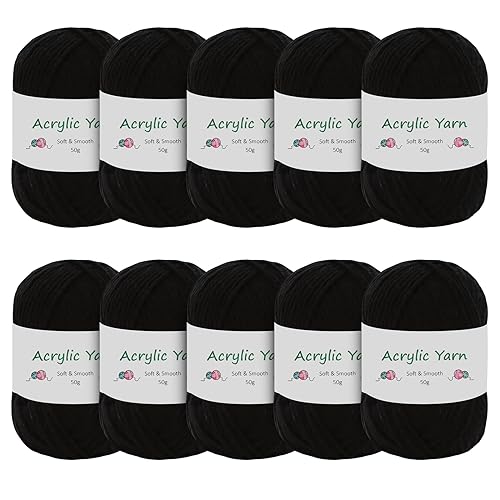 Domkan Baumwolle zum Häkeln, 500g Wolle zum Häkeln Baumwolle, Häkelgarn von Socken, Mützen, Schals (Nadelstärke: 3,0-4,0 mm)， Schwarz von Domkan