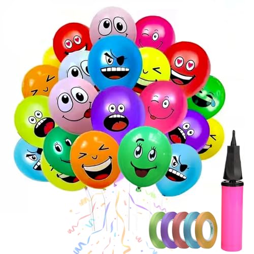500 Luftballons für Kinder, 30,5 cm + Latex-Emoji-Ballons, 10 Rollen Band, 1 große Luftpumpe, geeignet für Geburtstage von Jungen und Mädchen, Partys, Hochzeiten und große Feiern von DomoJoy