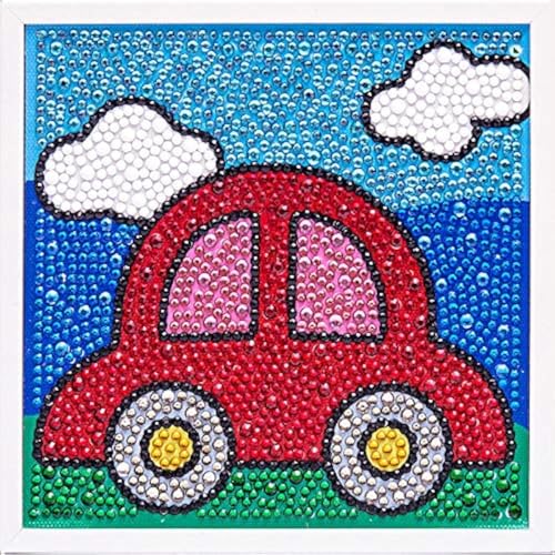 DonElton Crystal Diamond Painting mit Holzrahmen für Kinder – 5D Diamant Malerei Kinder – Einfaches Kristall Diamond Painting für Kinder – DIY Diamond Painting Kit für Jungen, Mädchen (Auto) von DonElton