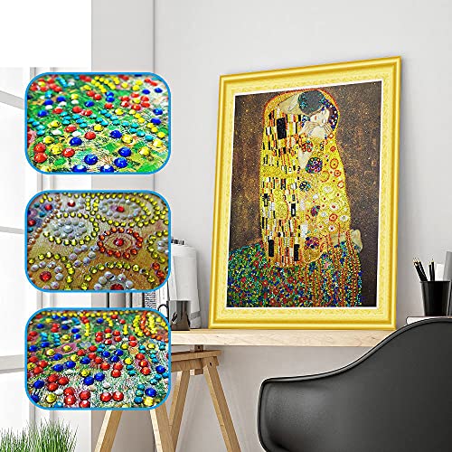 DonElton Diamond Painting Gustav Klimt Kiss 40x50 cm – 5D Diamant Malerei set mit special Strass – DIY Diamond Painting Kit mit Kristall Steine, Teilbohrer – Ohne Rahmen von DonElton