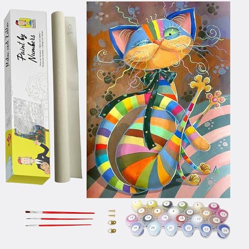 DonElton Malen nach Zahlen Erwachsene Kinder-Malen nach Zahlen Katze–Leinwand Set für Heimdekoration–Ölgemälde mit Pinseln und Acrylpigmenten-40x50 cm-Paint by Numbers für Mädchen und Jungen DonElton Malen nach Zahlen Erwachsene Kinder-Malen nach Zahlen Katze–Leinwand Set für Heimdekoration–Ölgemälde mit Pinseln und Acrylpigmenten-40x50 cm-Paint by Numbers für Mädchen und Jungen von DonElton