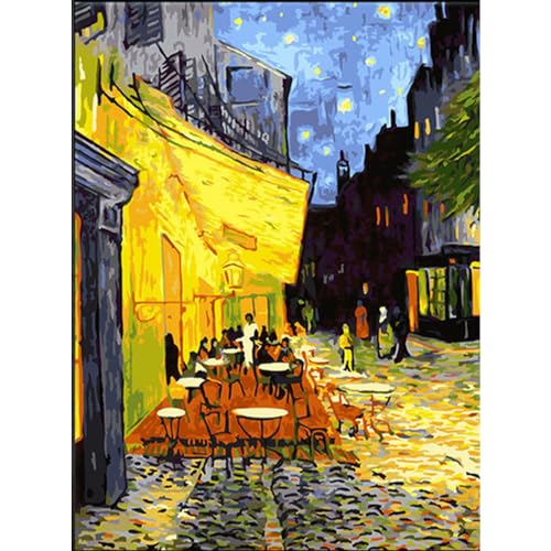 Malen nach Zahlen für Erwachsene Van Gogh Nachtcafé - DIY Acryl Malen nach Zahlen Kit für Zukunft - vorgedruckte Leinwand mit 3 Pinseln und bunten Farben - gut zur Entspannung von DonElton