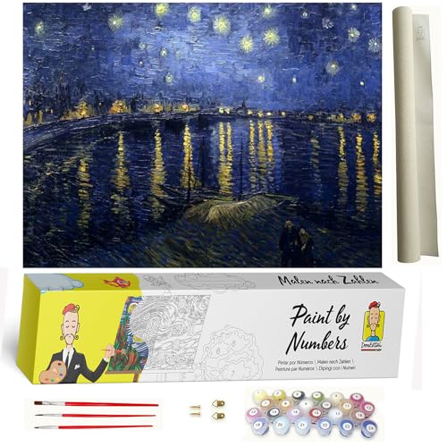 Malen nach Zahlen für Erwachsene Van Gogh Sternennacht über der Rhône - DIY Acryl Malen nach Zahlen Kit für Zukunft - vorgedruckte Leinwand mit 3 Pinseln und bunten Farben - gut zur Entspannung von DonElton