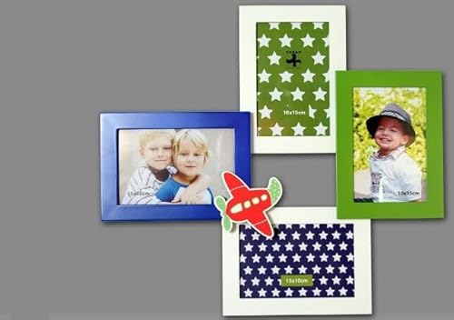 DONREGALOWEB Bilderrahmen - Mehrfach-Bilderrahmen aus Holz, dekoriert mit Kindermotiven für 4 Fotos von DonRegaloWeb