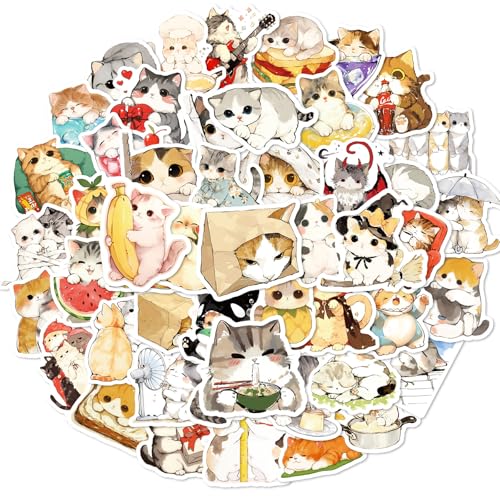 50 Katzenaufkleber mit lustigen und niedlichen Mustern, modisch und wasserfest, geeignet für Fahrräder, Koffer, Helme, Laptops, Wasserflaschen, Mobiltelefone usw. (Katze 2) von Donboly