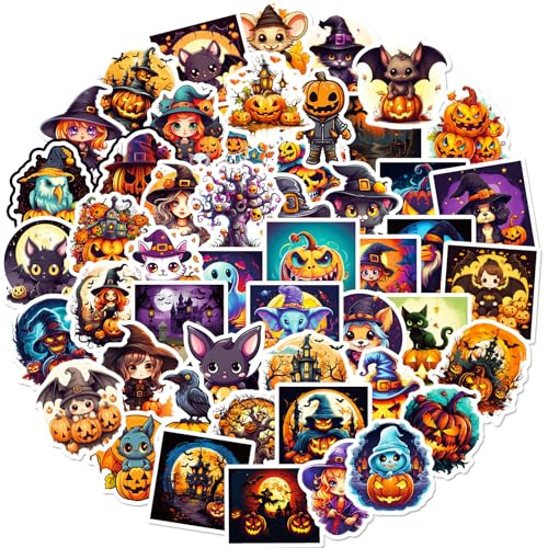 50 Stück Halloween-Aufkleber – süße und gruselige wasserfeste Aufkleber für Kinder und Erwachsene – perfekt für Laptops, Wasserflaschen, Telefone, Gepäck – Partygeschenke und Dekoration (Muster 1) von Donboly