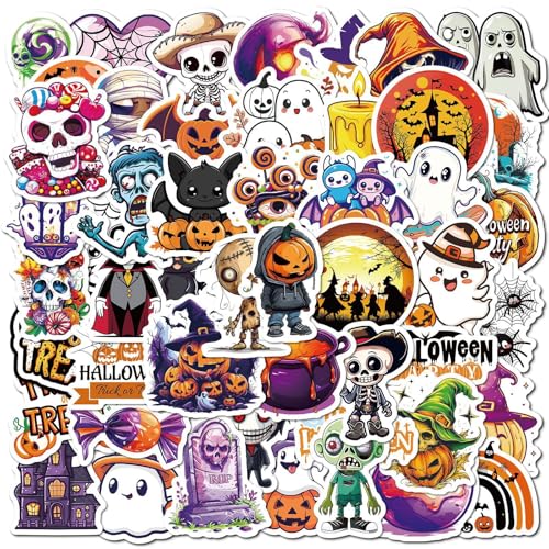 50 Stück Halloween-Aufkleber – süße und gruselige wasserfeste Aufkleber für Kinder und Erwachsene – perfekt für Laptops, Wasserflaschen, Telefone, Gepäck – Partygeschenke und Dekoration (Muster 4) von Donboly