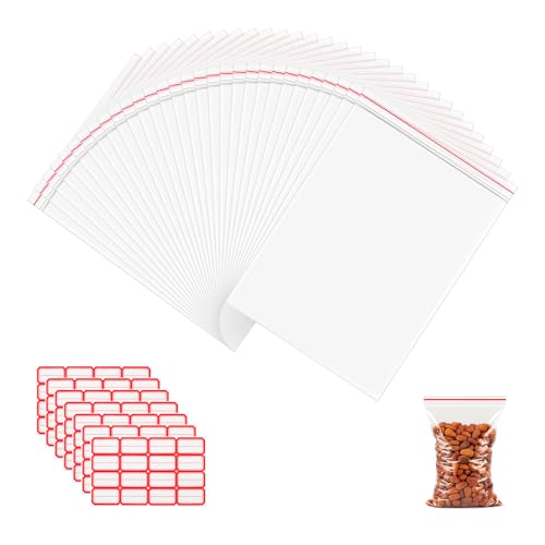 100 Stück Zip Beutel Druckverschluss Set, Transparente Reißverschlusstaschen mit Beschriftungsaufklebern, Wiederverwendbar Vielseitig für Haushalt, Büro und Reise (100, 13 * 19CM) von Dondeen
