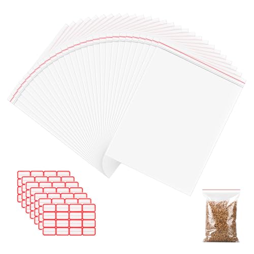 100 Stück Zip Beutel Druckverschluss Set, Transparente Reißverschlusstaschen mit Beschriftungsaufklebern, Wiederverwendbar Vielseitig für Haushalt, Büro und Reise (100, 18 * 25CM) von Dondeen