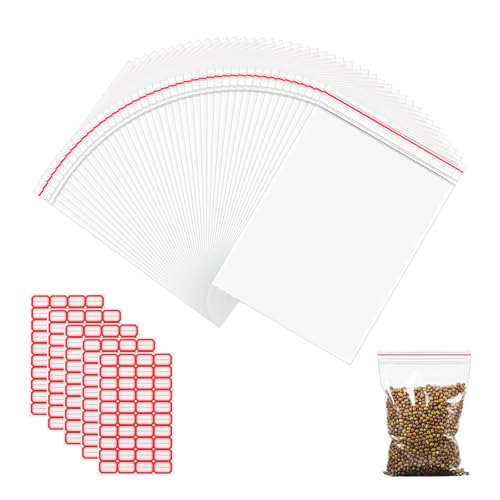 200 Stück Zip Beutel Druckverschluss Set, Transparente Reißverschlusstaschen mit Beschriftungsaufklebern, Wiederverwendbar Vielseitig für Haushalt, Büro und Reise (200, 10 * 15CM) von Dondeen