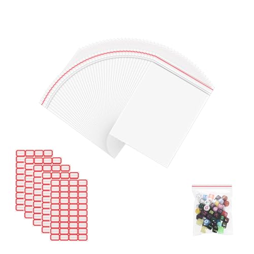 200 Stück Zip Beutel Druckverschluss Set, Transparente Reißverschlusstaschen mit Beschriftungsaufklebern, Wiederverwendbar Vielseitig für Haushalt, Büro und Reise (200, 4 * 6CM) von Dondeen