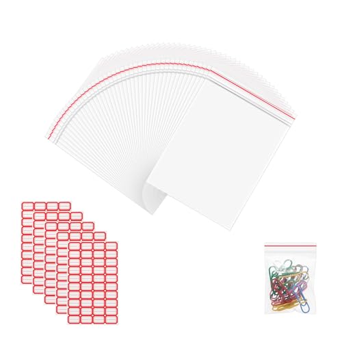 200 Stück Zip Beutel Druckverschluss Set, Transparente Reißverschlusstaschen mit Beschriftungsaufklebern, Wiederverwendbar Vielseitig für Haushalt, Büro und Reise (200, 6 * 8CM) von Dondeen