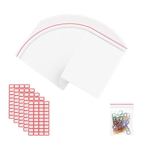 200 Stück Zip Beutel Druckverschluss Set, Transparente Reißverschlusstaschen mit Beschriftungsaufklebern, Wiederverwendbar Vielseitig für Haushalt, Büro und Reise (200, 7 * 10CM) von Dondeen