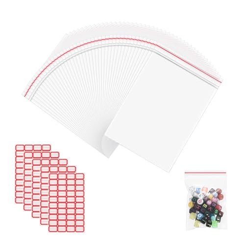200 Stück Zip Beutel Druckverschluss Set, Transparente Reißverschlusstaschen mit Beschriftungsaufklebern, Wiederverwendbar Vielseitig für Haushalt, Büro und Reise (200, 8 * 12CM) von Dondeen