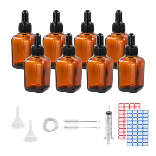 Dondeen Pipettenflasche 30ml,8 pcs braunglas glasflasche pipette,Apothekerflasche,tropfflasche,mit Spritze Trichter,für ätherische Öle, Parfümöle, Flüssigfarbstoffen Aromatherapie Mischungen (30ml) von Dondeen