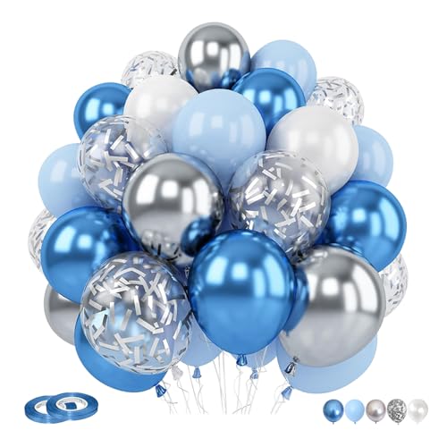 Luftballons Blau, 60 Stück Metallic Chrom Blau Silber Weiß Konfetti Ballons,12 Zoll Luftballons für Geburtstag Babyparty Die Unterwasserwelt Ocean Geburtstag Deko Luftballons Blau, 60 Stück Metallic Chrom Blau Silber Weiß Konfetti Ballons,12 Zoll Luftballons für Geburtstag Babyparty Die Unterwasserwelt Ocean Geburtstag Deko von Dondeen