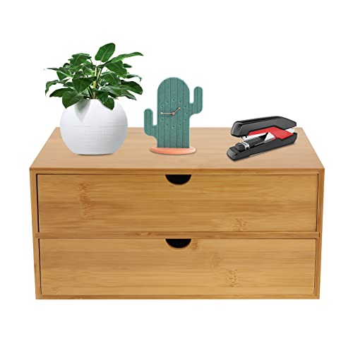 Donened - Schreibtisch-Organizer aus Bambus mit Schubladen, Schubladenbox Bambus, Mini Kommode, Holz Organizer für Zuhause, Büro, Küche, Bad (2 Schubladen) von Donened
