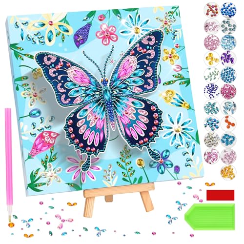 Diamond Painting Schmetterling,Diamond Painting Kinder Schmetterling mit Holzleinwand,Diamond Painting Kinder Schmetterling Bilder,Kreatives DIY Diamond Art Bastelset,Geschenke Mädchen 6 7 8 9 10Jahre von Dongcill