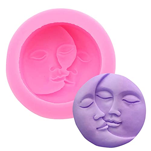 Dongzhi 3D Sonne, Mond Gesicht Silikonform-3D Gesichtsform Kerzenform-DIY Seifenform Fondantform Kerzengießform Backformen Eiswürfelform für Schokolade, Gummi,Kuchen Dekoration-Zufällige Farbe, Multi von Dongzhi