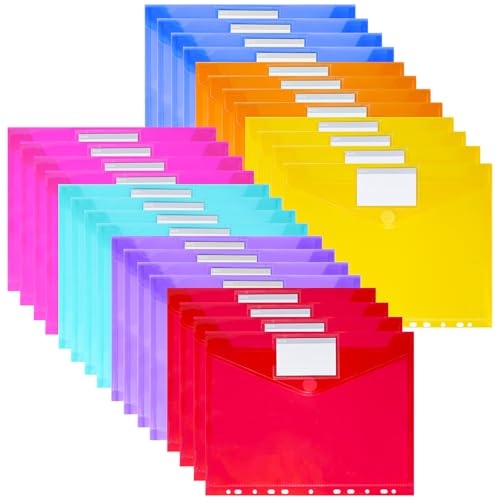 Dokumentenmappe A4 zum Abheften, 28 Stück Dokumententasche Mit 11 Lochrand, Klettverschluss und Etikettentasche, Wasserdicht Sammelmappen Sichttasche für Dokumente (7 Farben) von Donken