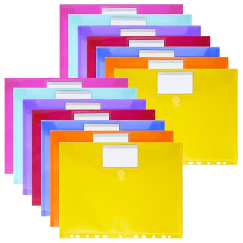 Donken Dokumentenmappe A4 zum Abheften, 14 Stück Dokumententasche mit 11 Lochrand Klettverschluss und Etikettentasche, Wasserdicht Sammelmappen Sichttasche für Dokumente (7 Farben) von Donken
