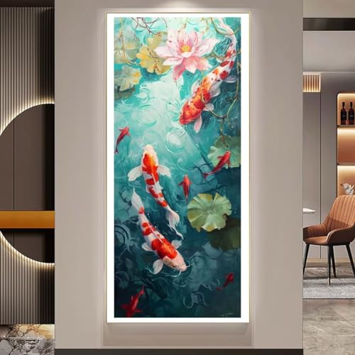 Diamond Painting Lotus Koi Diamond Painting Groß xxl (45x90 cm), Diamant Painting Bilder DIY Malen Nach Zahlen Erwachsene, Full Drill Diamond Painting Kinder Cross Stickerei Kits, Home Wand Décor y395 von Donpeer