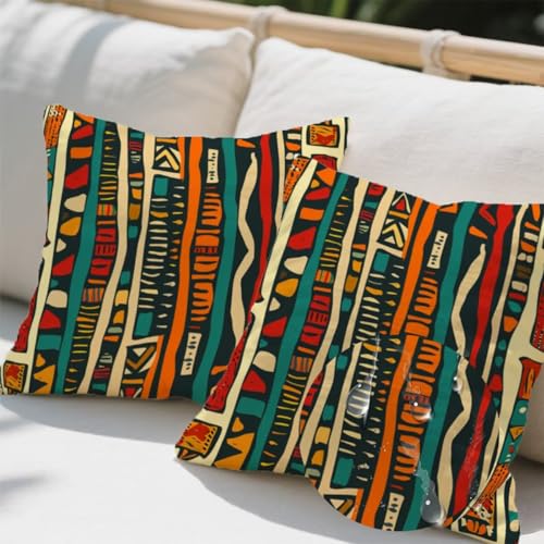 Outdoor Kissen 100x100 cm 2er Set Kissenbezug Ethnischer Kissen Deko Kissenbezüge Atmungsaktiv Wetterfest, Sofakissen Samtstoff Kissenhülle Stammesmuster Outdoorkissen für Terrassen Balkon Deko e438 von Donpeer