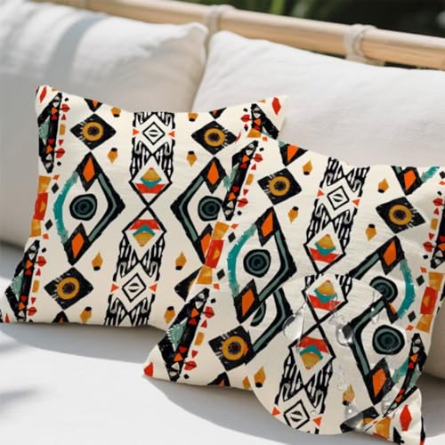 Outdoor Kissen 100x100 cm 2er Set Kissenbezug Indien Kissen Deko Kissenbezüge Atmungsaktiv Wetterfest, Quadrat Sofakissen Samtstoff Kissenhülle Stammesmuster Outdoorkissen für Garten Balkon Deko e686 von Donpeer