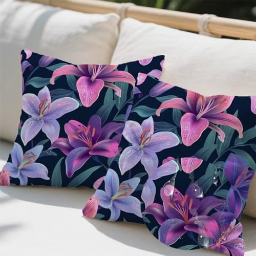 Outdoor Kissen 100x100 cm 2er Set Kissenbezug Lila Kissen Deko Kissenbezüge Atmungsaktiv Wetterfest, Quadrat Sofakissen Samtstoff Kissenhülle Lilie Outdoorkissen für Garten Balkon Deko Geschenke e728 Outdoor Kissen 100x100 cm 2er Set Kissenbezug Lila Kissen Deko Kissenbezüge Atmungsaktiv Wetterfest, Quadrat Sofakissen Samtstoff Kissenhülle Lilie Outdoorkissen für Garten Balkon Deko Geschenke e728 von Donpeer
