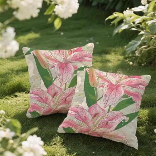 Outdoor Kissen 100x100 cm 2er Set Kissenbezug Rosa Kissen Deko Kissenbezüge Atmungsaktiv Wetterfest, Quadrat Sofakissen Samtstoff Kissenhülle Lilie Outdoorkissen für Garten Balkon Deko Geschenke e146 Outdoor Kissen 100x100 cm 2er Set Kissenbezug Rosa Kissen Deko Kissenbezüge Atmungsaktiv Wetterfest, Quadrat Sofakissen Samtstoff Kissenhülle Lilie Outdoorkissen für Garten Balkon Deko Geschenke e146 von Donpeer